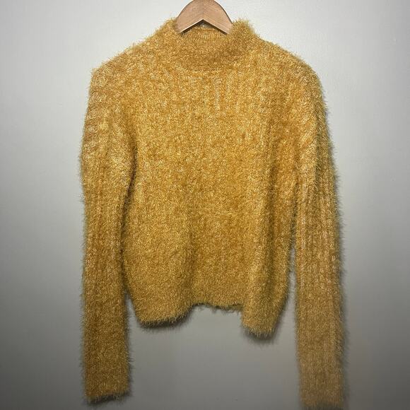 Candie's Sweaters - Candie's Sweater Mustard Gold Fuzzy Mock Neck Y2K Grunge Punk Cozy Comfy Mod M